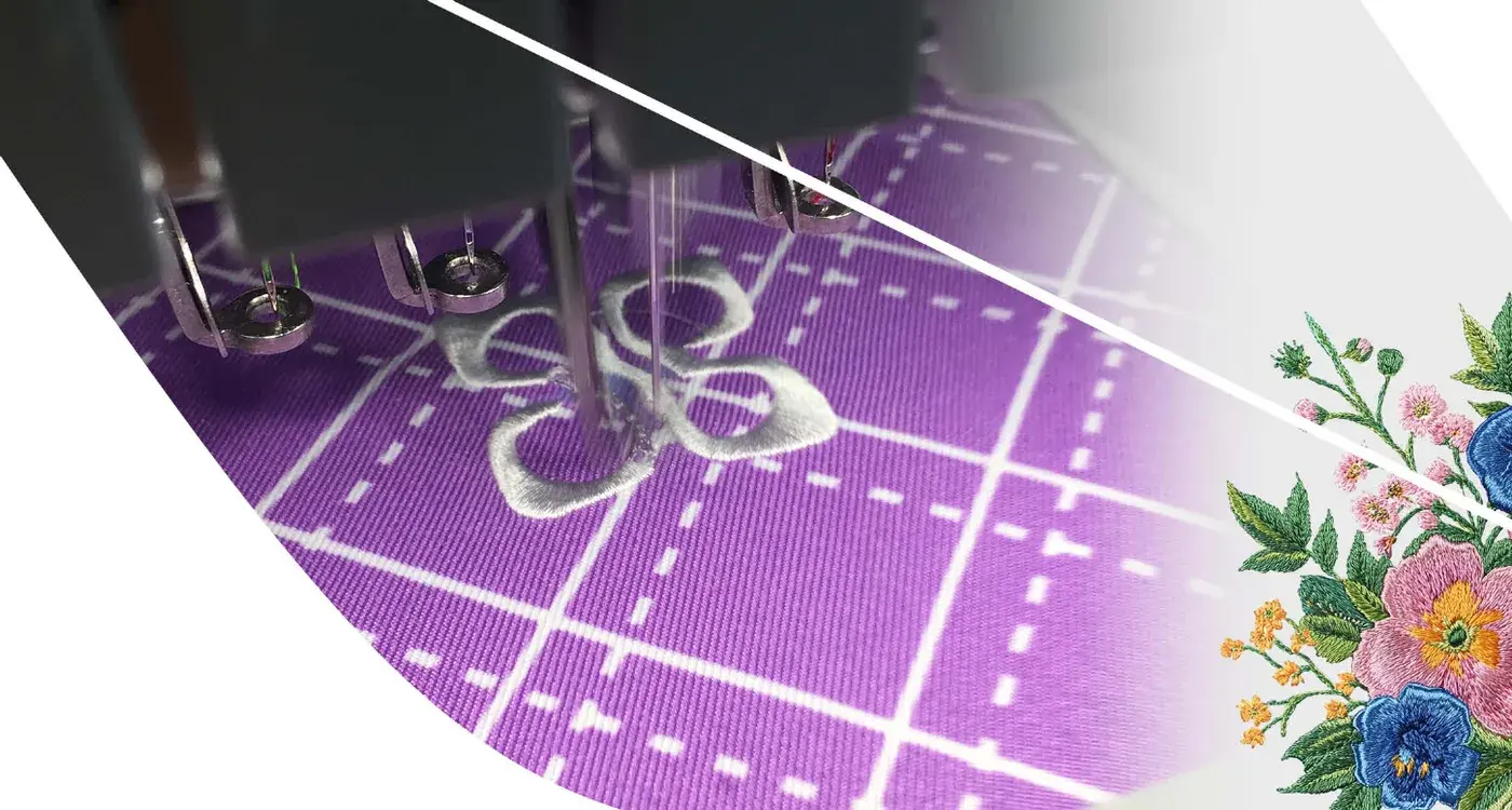 Six-head embroidery machine running